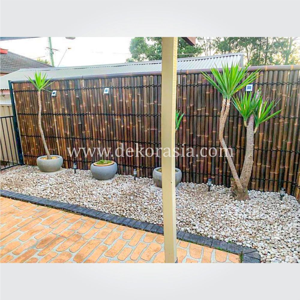 Half Cut Black Bamboo Fence 2 Back Slats Black Coco Rope - 4